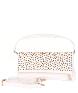 Studded Fold Over Clutch Cross Body Bag T-893 WHITE